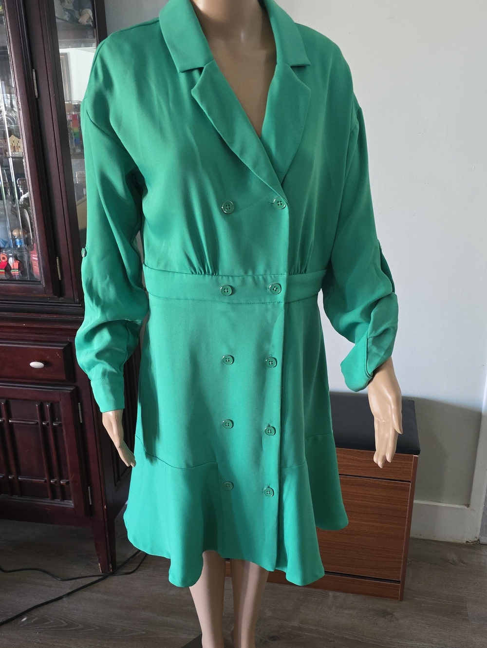 Karl Lagerfeld Emerald Green Double-Breasted Shirt Dress